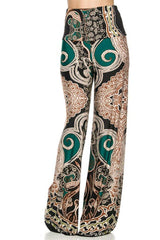 Niobe Clothing High Waist Fold Over Wide Leg Palazzo Pants (Exquisite Jade) - pants