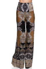 Niobe Clothing High Waist Fold Over Wide Leg Gaucho Palazzo Pants (Black Mocha) - pants