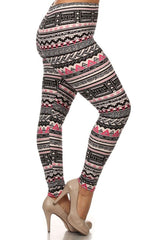 Niobe Clothing Pink Sand Aztec Design Plus Size Leggings - leggings