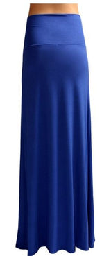 Azules Solid Banded Waist Foldover Maxi Skirt - Skirts