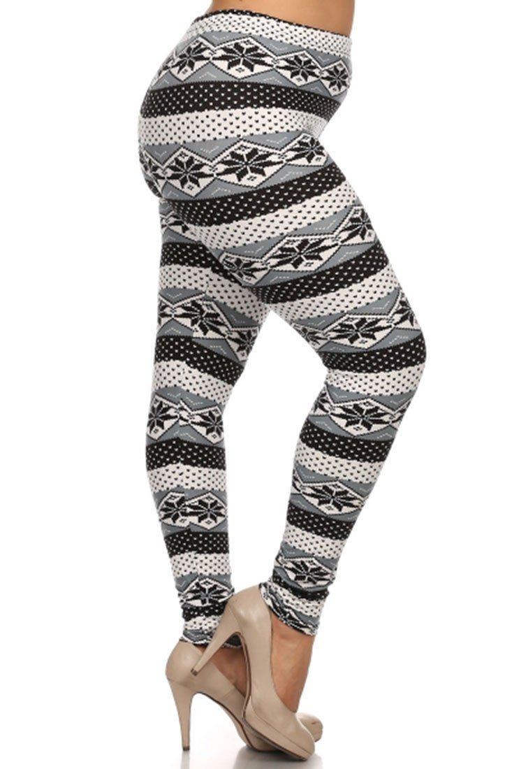 Snow Snowflake Design Plus Size Leggings leggings- Niobe Clothing