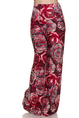Niobe Clothing High Waist Fold Over Wide Leg Gaucho Palazzo Pants (Crimson Rose) - pants