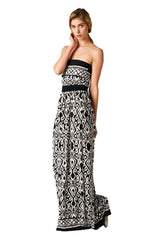 Niobe Clothing Strapless Baroque Damask Design Maxi Dress - dress