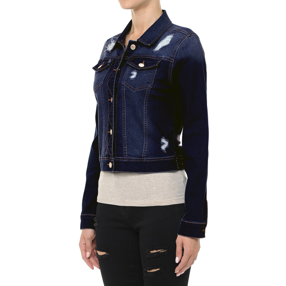 Wax Classic Crop Vintage Distressed Denim Jacket - Sport Jackets f_outerwear