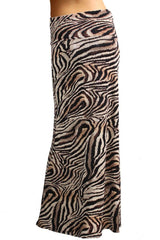 Niobe Clothing Animal Print Striped Full Length Banded Waist Foldover Maxi Skirt (Sand Tiger) - Skirts