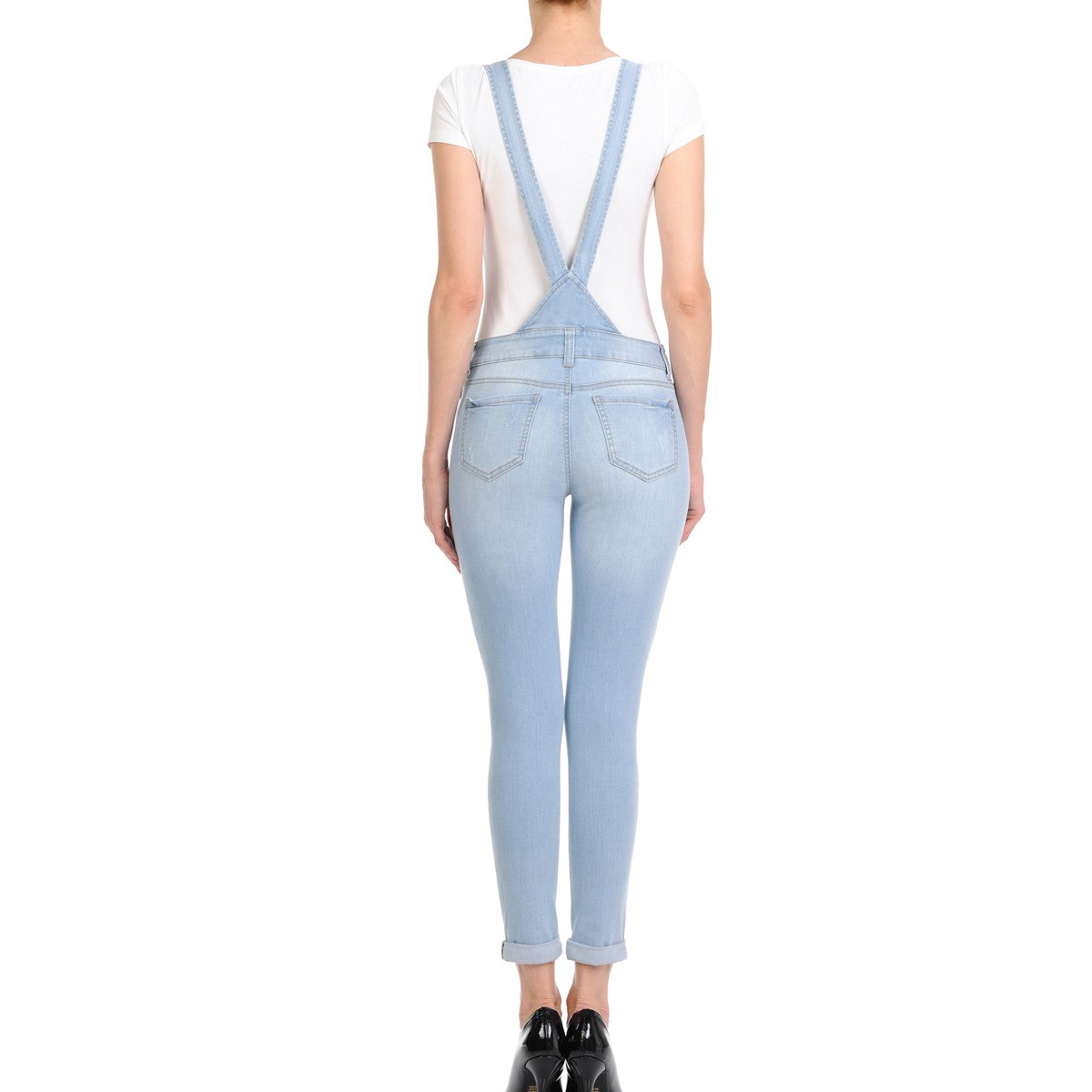 Wax Distressed Denim Overalls - One-Pieces f_dresses