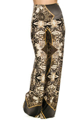 Niobe Clothing High Waist Fold Over Wide Leg Gaucho Palazzo Pants (Baroque Rose) - pants