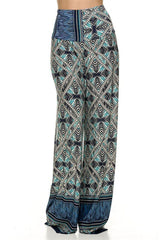 Niobe Clothing High Waist Foldover Boho Palazzo Pants (Blue Multicolor) - pants