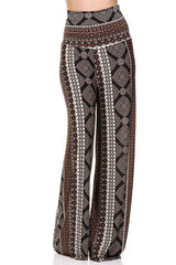 Niobe Clothing High Waist Foldover Boho Palazzo Pants (Black Mocha) - pants