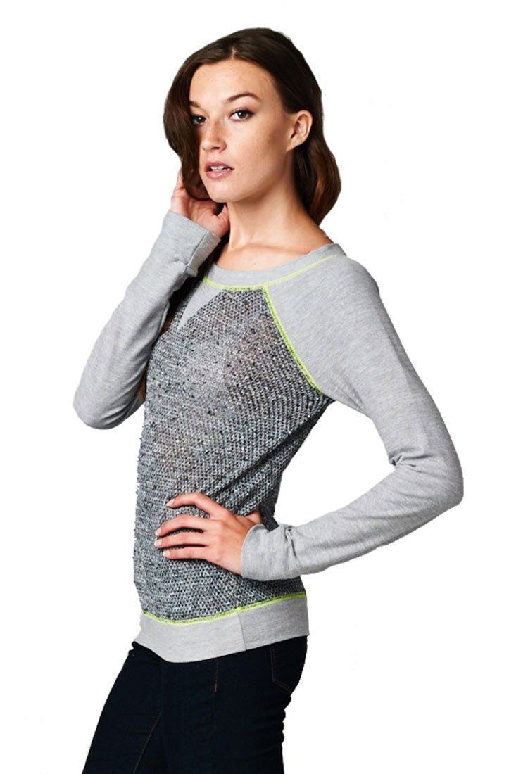 Niobe Clothing French Terry Long Sleeve Neon Accent Shirt Top (Grey) - Tops