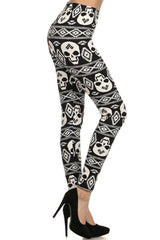 Niobe Clothing Black Skull Print Lined Leggings - leggings