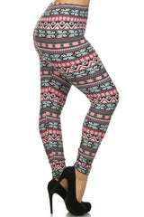 Niobe Clothing Pink Blue Aztec Design Plus Size Leggings - leggings