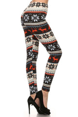 Niobe Clothing Red Reindeer Multicolor Graphic Print Lined Leggings - leggings