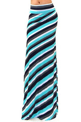 Niobe Clothing Turquoise Multi Stripes Maxi Skirt - Skirts
