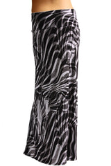 Niobe Clothing Animal Print Striped Full Length Banded Waist Foldover Maxi Skirt (Zebra) - Skirts
