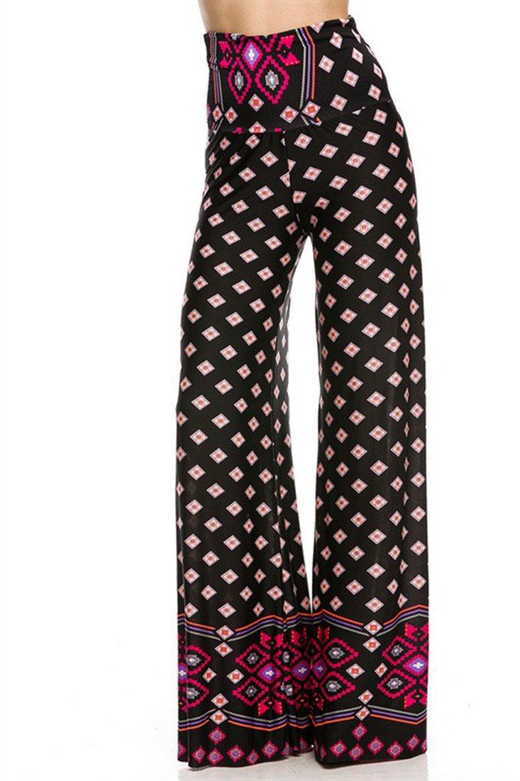 Niobe Clothing High Waist Foldover Boho Palazzo Pants (Pink Topaz Diamond) - ps_bottoms