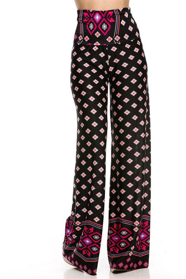 Niobe Clothing High Waist Foldover Boho Palazzo Pants (Pink Topaz Diamond) - ps_bottoms