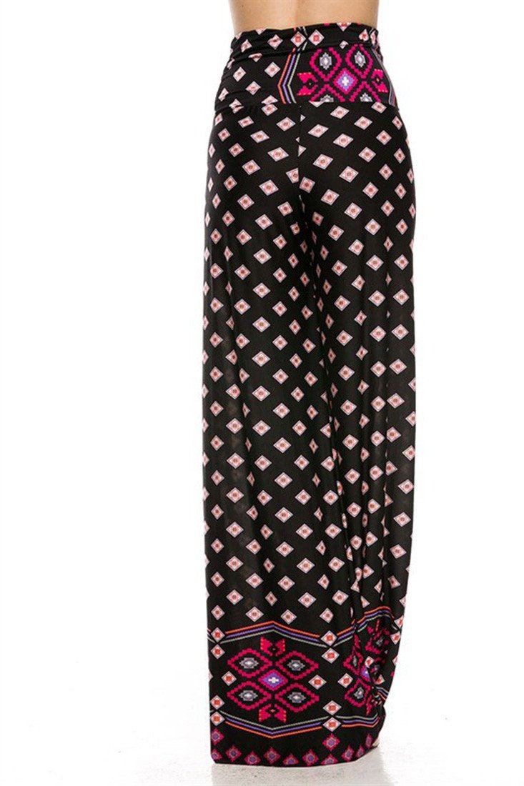Niobe Clothing High Waist Foldover Boho Palazzo Pants (Pink Topaz Diamond) - ps_bottoms