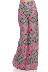 Niobe Clothing High Waist Fold Over Wide Leg Palazzo Pants (Pink Diamonds) - pants