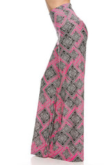 Niobe Clothing High Waist Fold Over Wide Leg Palazzo Pants (Pink Diamonds) - pants