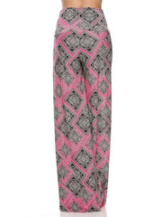 Niobe Clothing High Waist Fold Over Wide Leg Palazzo Pants (Pink Diamonds) - pants