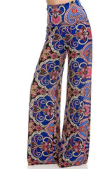 Niobe Clothing High Waist Fold Over Wide Leg Palazzo Pants (Royal Elegance) - pants