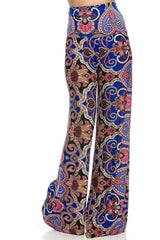 Niobe Clothing High Waist Fold Over Wide Leg Palazzo Pants (Royal Elegance) - pants