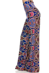 Niobe Clothing High Waist Fold Over Wide Leg Palazzo Pants (Royal Elegance) - pants
