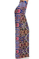 Niobe Clothing High Waist Fold Over Wide Leg Palazzo Pants (Royal Elegance) - pants
