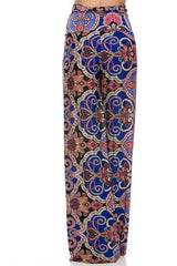 Niobe Clothing High Waist Fold Over Wide Leg Palazzo Pants (Royal Elegance) - pants