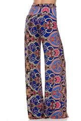 Niobe Clothing High Waist Fold Over Wide Leg Palazzo Pants (Royal Elegance) - pants