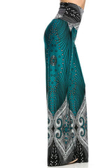 Niobe Clothing High Waisted Fold Over Wide Leg Gaucho Palazzo Pants (Teal) - pants