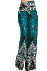 Niobe Clothing High Waisted Fold Over Wide Leg Gaucho Palazzo Pants (Teal) - pants