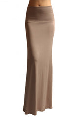 Azules Solid Banded Waist Foldover Maxi Skirt - Skirts