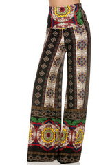Niobe Clothing High Waist Foldover Boho Palazzo Pants (Tribal Aztec) - pants