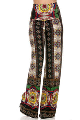 Niobe Clothing High Waist Foldover Boho Palazzo Pants (Tribal Aztec) - pants
