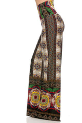 Niobe Clothing High Waist Foldover Boho Palazzo Pants (Tribal Aztec) - pants