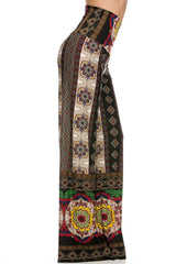 Niobe Clothing High Waist Foldover Boho Palazzo Pants (Tribal Aztec) - pants