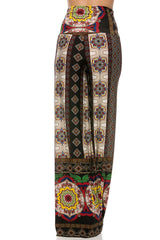 Niobe Clothing High Waist Foldover Boho Palazzo Pants (Tribal Aztec) - pants