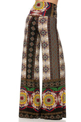 Niobe Clothing High Waist Foldover Boho Palazzo Pants (Tribal Aztec) - pants