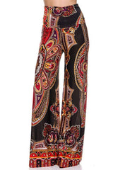 Niobe Clothing High Waist Fold Over Wide Leg Gaucho Palazzo Pants (Red Multi) - pants