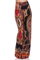 Niobe Clothing High Waist Fold Over Wide Leg Gaucho Palazzo Pants (Red Multi) - pants
