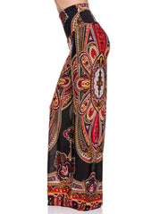 Niobe Clothing High Waist Fold Over Wide Leg Gaucho Palazzo Pants (Red Multi) - pants