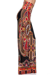 Niobe Clothing High Waist Fold Over Wide Leg Gaucho Palazzo Pants (Red Multi) - pants