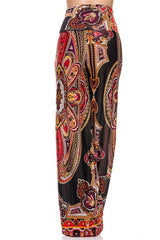 Niobe Clothing High Waist Fold Over Wide Leg Gaucho Palazzo Pants (Red Multi) - pants