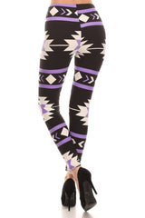 Niobe Clothing Purple Aztec Graphic Print Lined Leggings - leggings