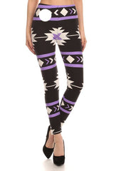 Niobe Clothing Purple Aztec Graphic Print Lined Leggings - leggings