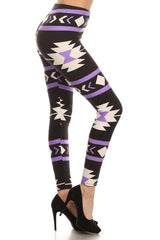 Niobe Clothing Purple Aztec Graphic Print Lined Leggings - leggings