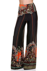 Niobe Clothing High Waist Foldover Boho Palazzo Pants (Rust) - pants