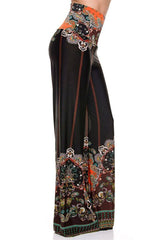 Niobe Clothing High Waist Foldover Boho Palazzo Pants (Rust) - pants